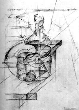 Umberto Boccioni, Sviluppo di una bottiglia nello spazio, 1913. 