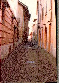 Vista prospettica della stretta nei pressi di via Cavour